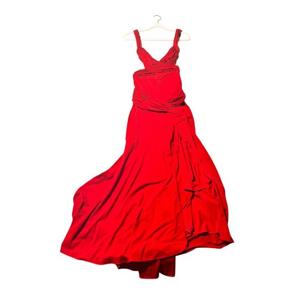 Jovani red jersey gown women’s size 4 long gathered open back - Picture 1 of 7
